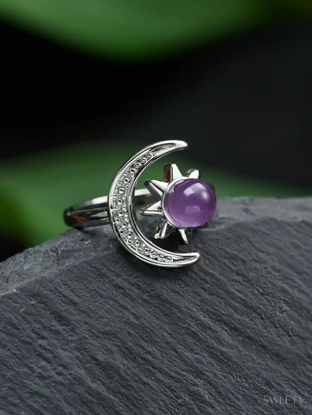 SV Dark Purple Celestial Harmony Sun Moon Ring-Rings | SWEETV SV Dark Purple Celestial Harmony Sun Moon Ring-Rings | SWEETV