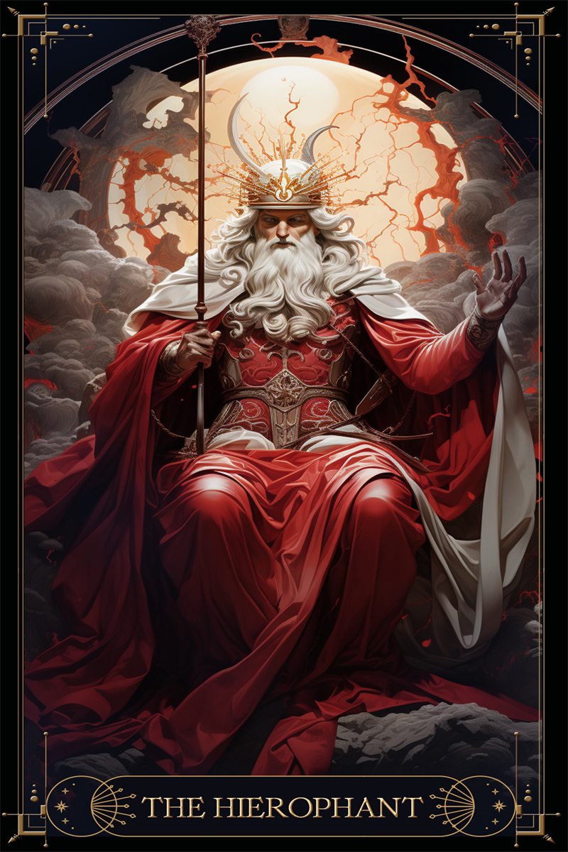 The Pope holds the scepter and sits solemnly.