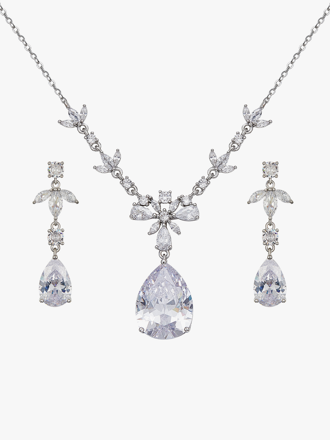 Crystal Bridal Necklace Drop Earrings Set,Prom Costume Bridal Wedding Jewelry SWEETV Teardrop Wedding Jewelry Sets for Women Brides Bridesmaids 