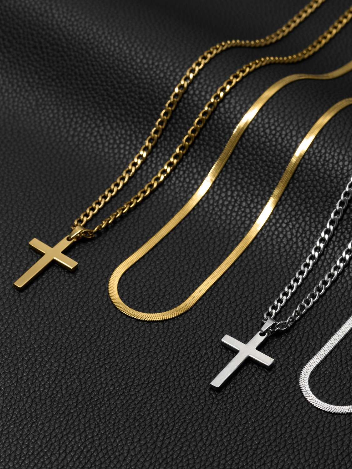 SV Herringbone Layered Cross Necklace 18/20