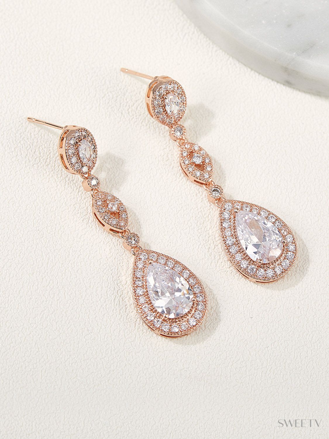 SV Cubic Zirconia Teardrop Earrings-Earrings | SWEETV