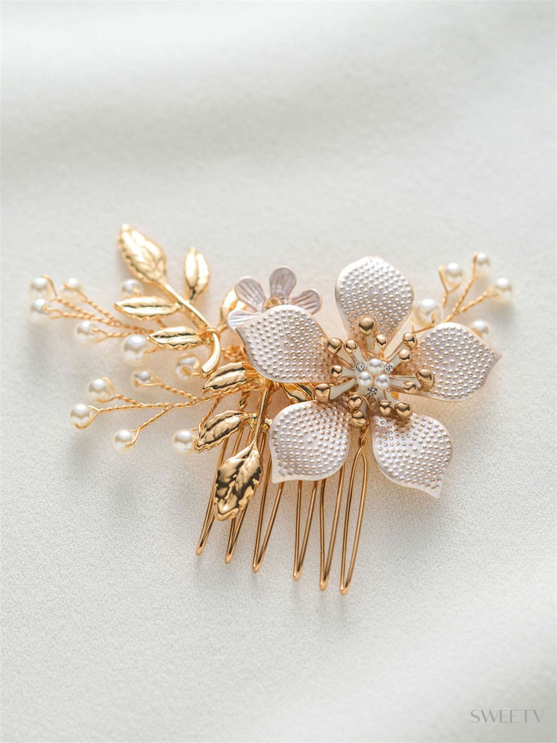 SV Gold Floral Wedding Hair Comb-Hair Combs & Pins | SWEETV display picture 3