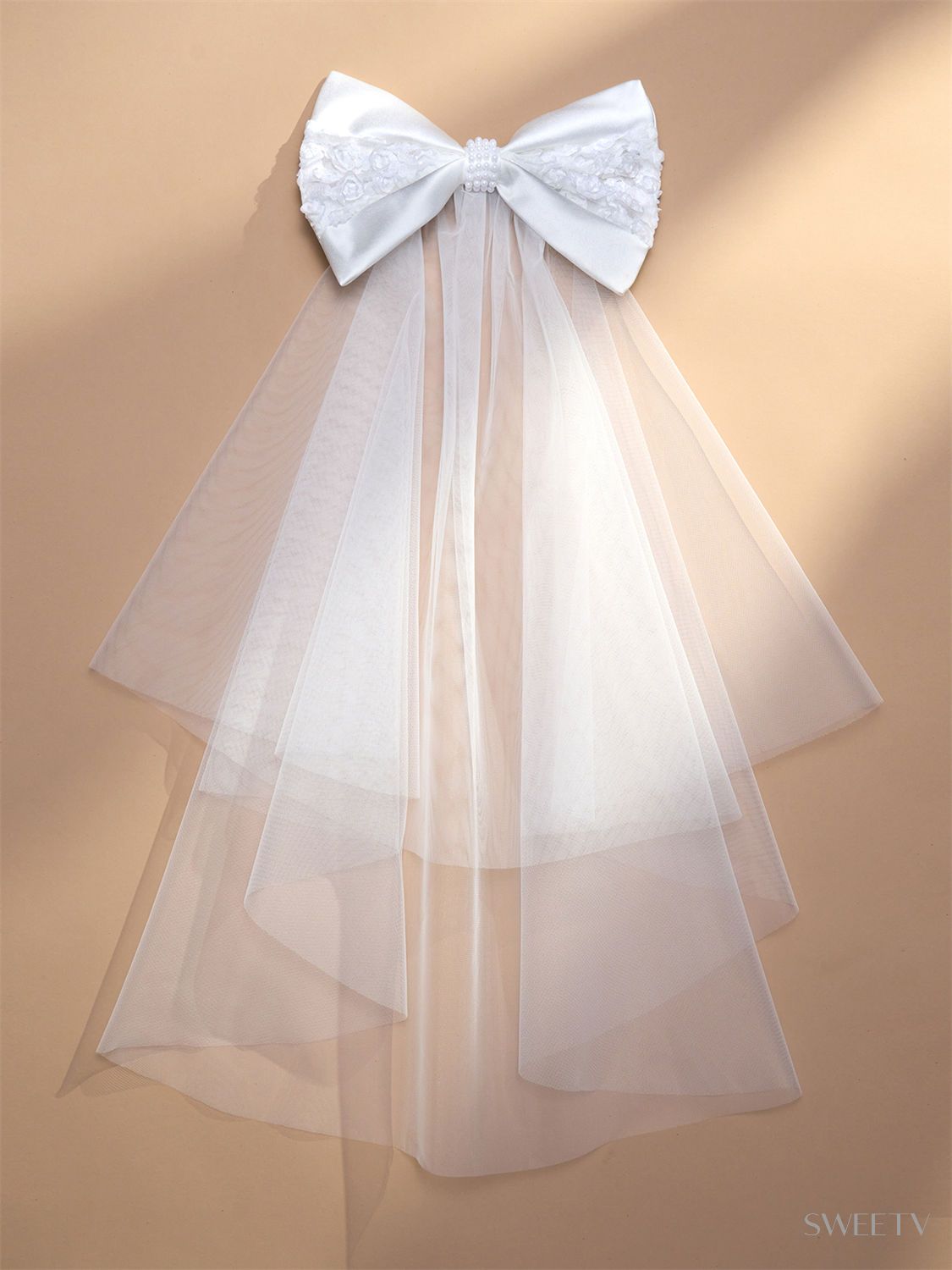 SV White Graceful Bow Veil Clip-Hair Combs & Pins | SWEETV display picture 2