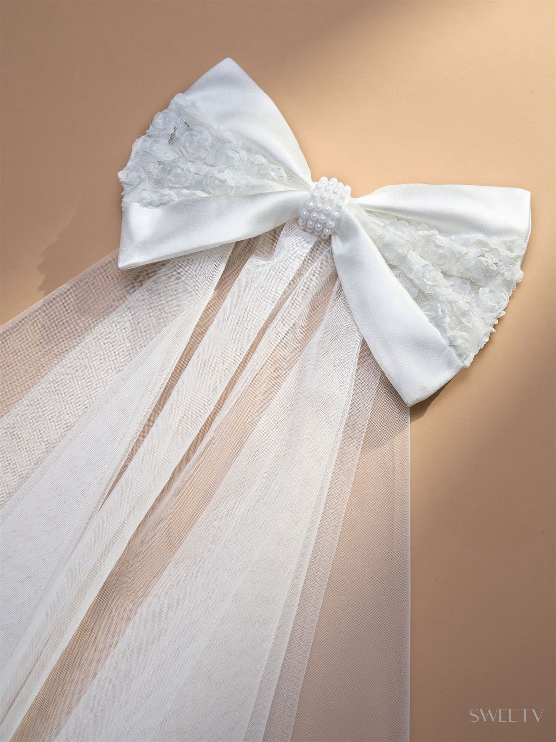 SV White Graceful Bow Veil Clip-Hair Combs & Pins | SWEETV display picture 1