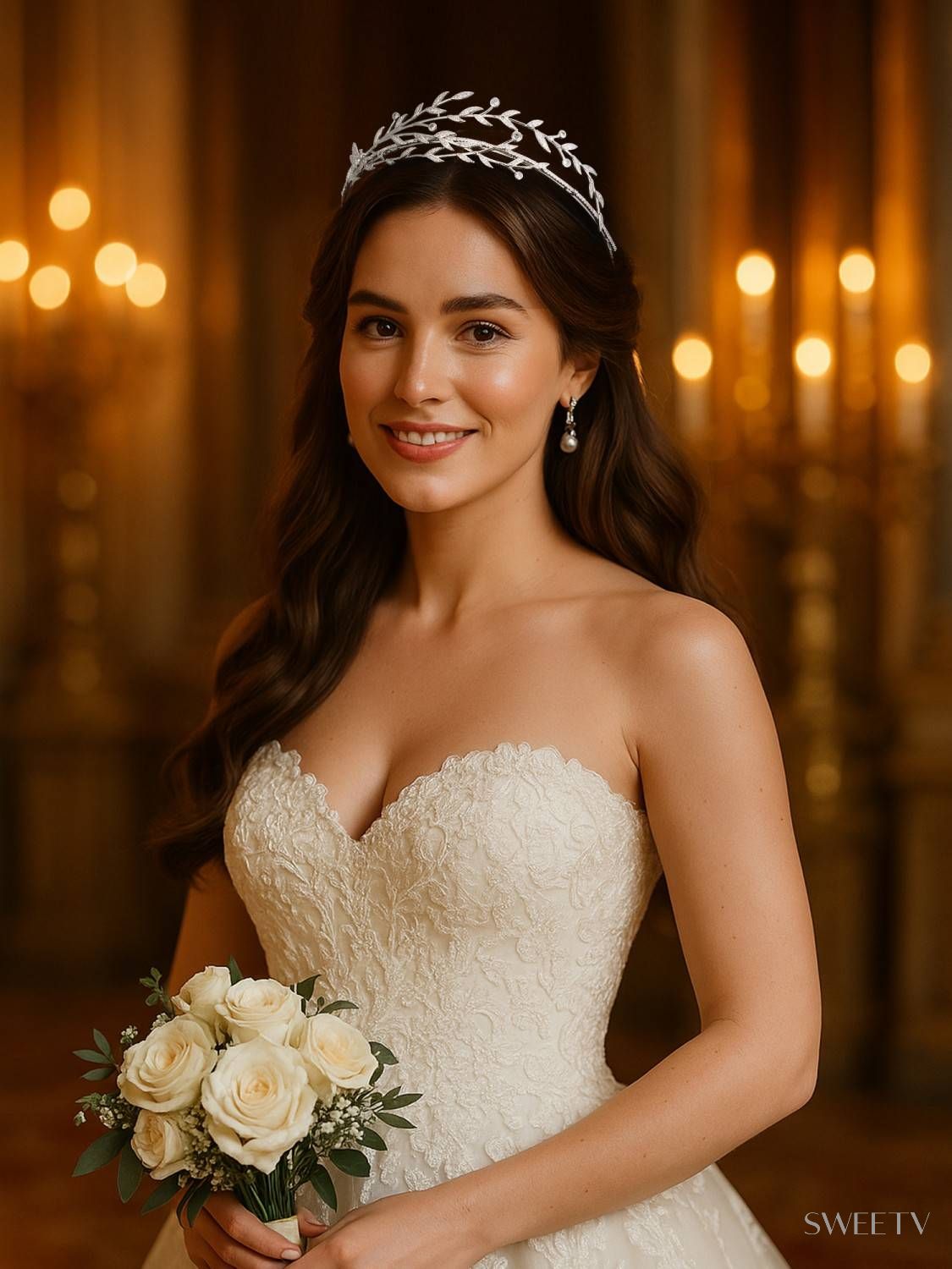 SV Isla Laurel Vine Zircon Tiara-Crowns & Tiaras | SWEETV