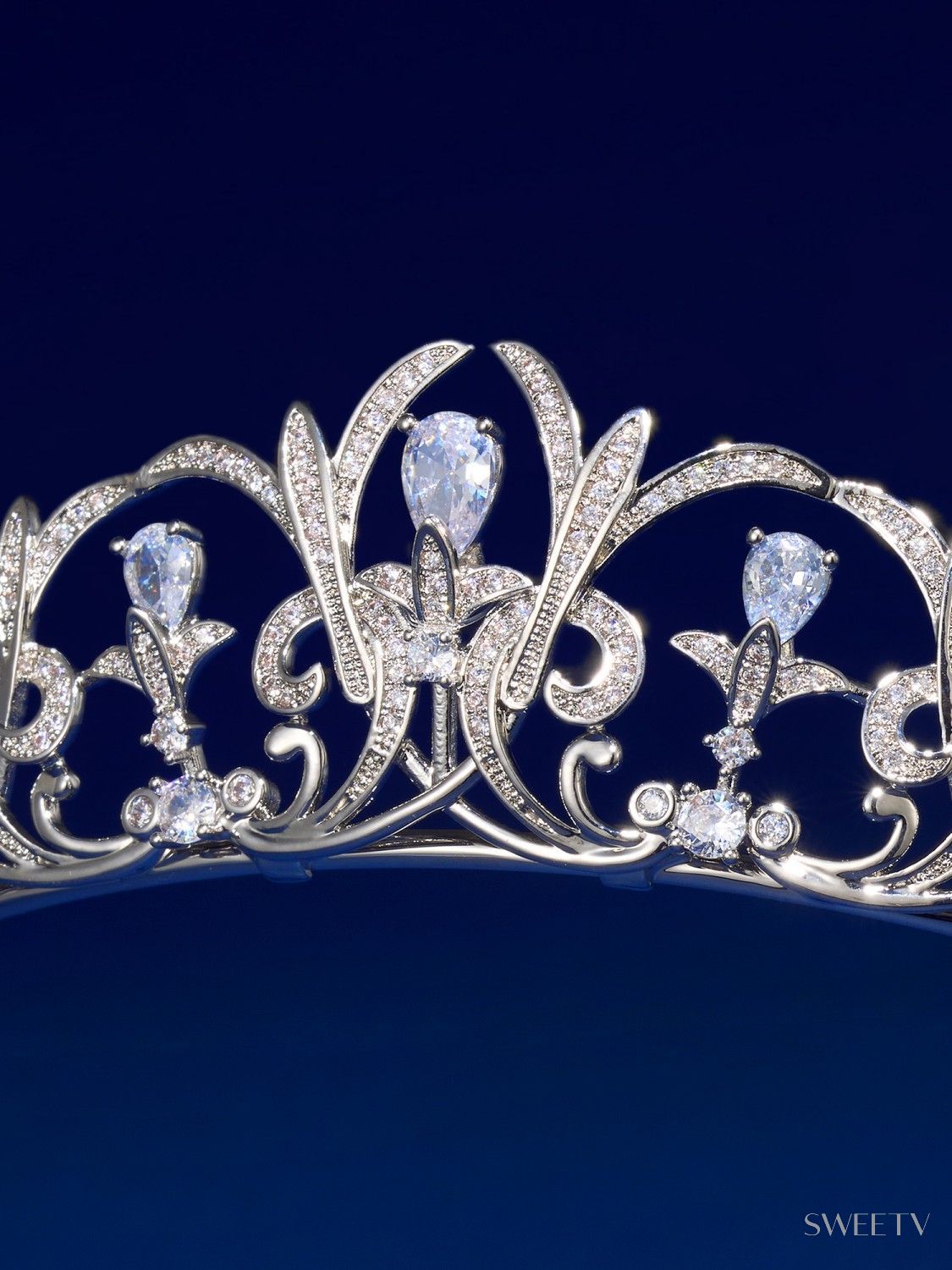 SV Silver Bibi Imperial Zircon Tiara-Crowns & Tiaras | SWEETV