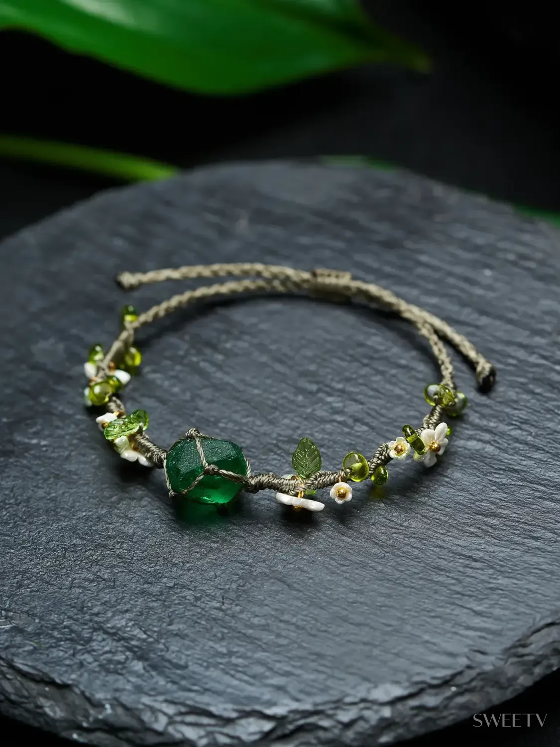 SV Green Enchanted Forest Woven Rhinestone Bracelet-Bracelets | SWEETV
