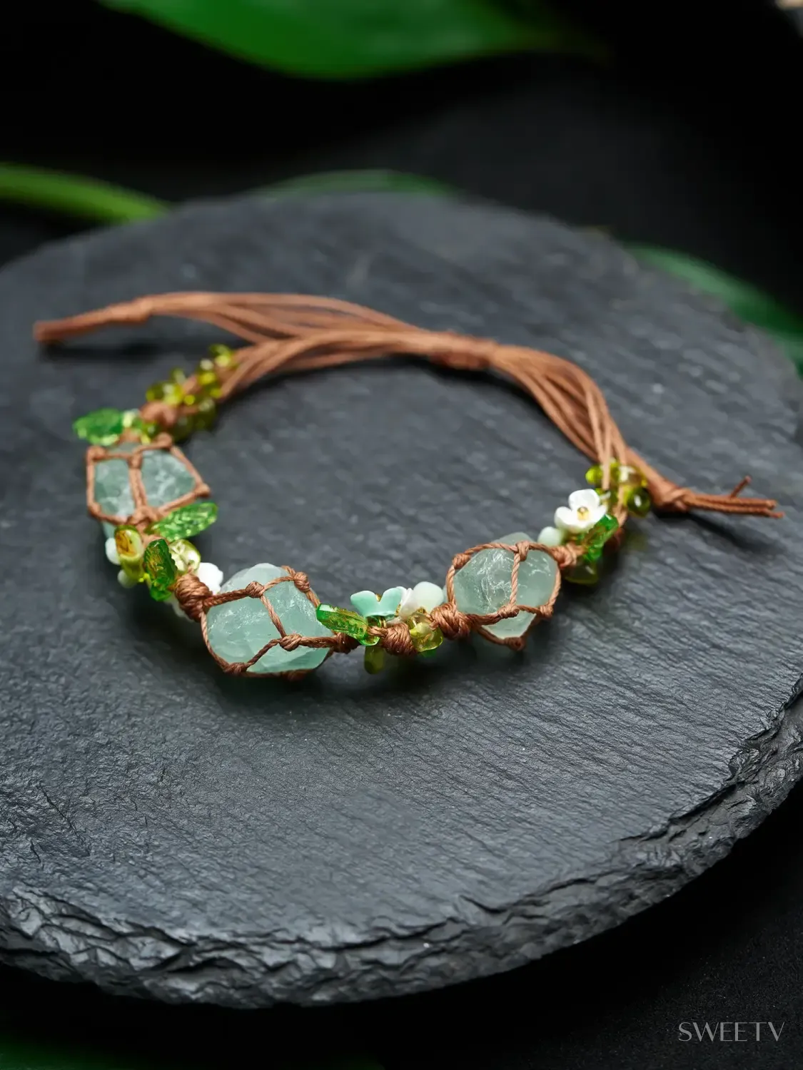 SV Foam Green Forest Meadow Woven Rhinestone Bracelet-Bracelets