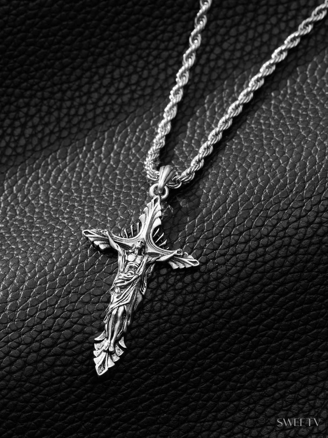 SV Antique Silver Jesus Cross Necklace-Necklaces | SWEETV