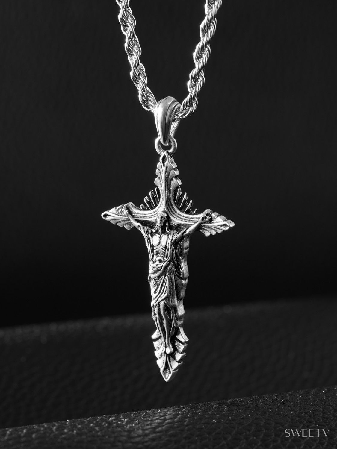 アクセサリー vintage silver925 Jesus cross necklace Silver 925 Gold Plated HUGE 3.5