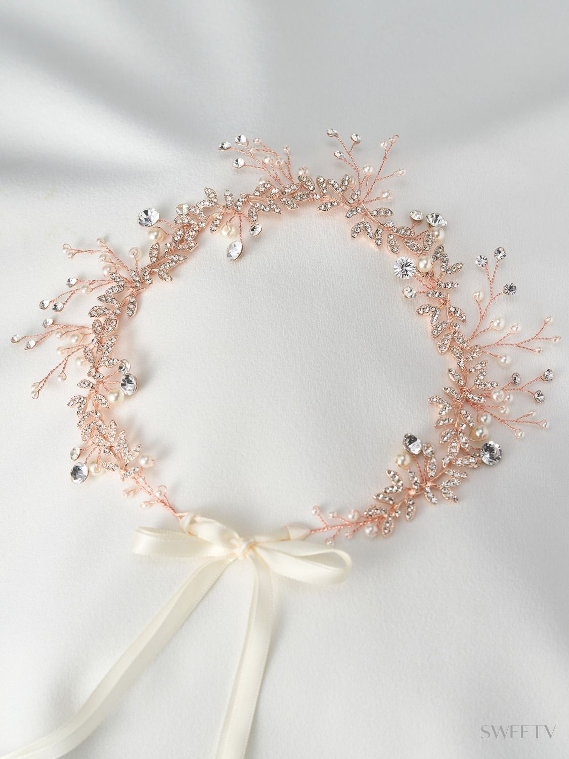 SV Rose Gold Simone Bridal Hair Vine-Hair Vines Headbands SWEETV