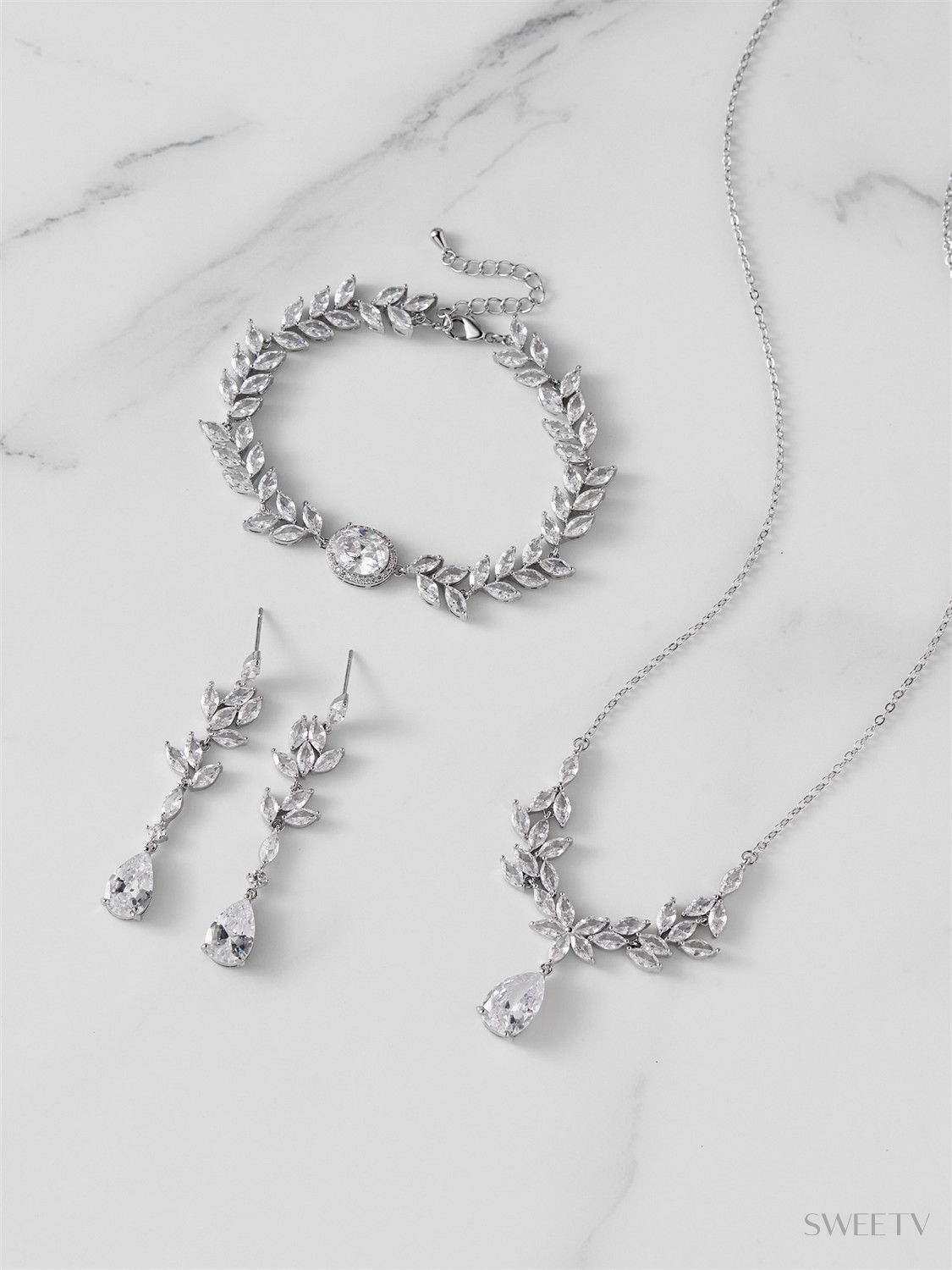 SV Silver Cubic Zirconia Bridal Jewelry Set-Jewelry Sets