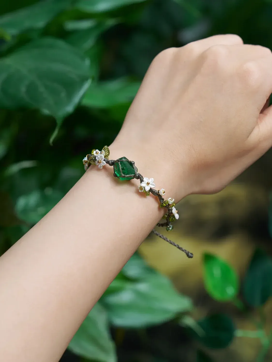 SV Green Enchanted Forest Woven Rhinestone Bracelet-Bracelets | SWEETV