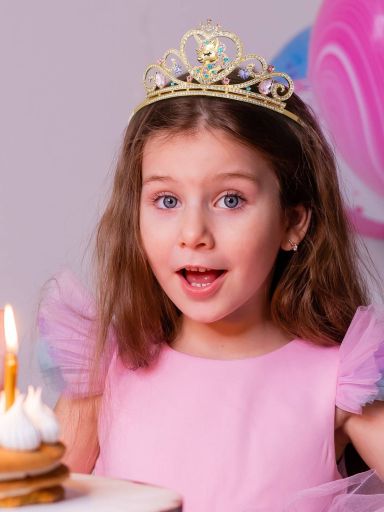 Tiara Compleanno Principessa Rosa E Verde Acqua - Diadema Per Bambine Con Pettine, Scritta "Birthday Princess"