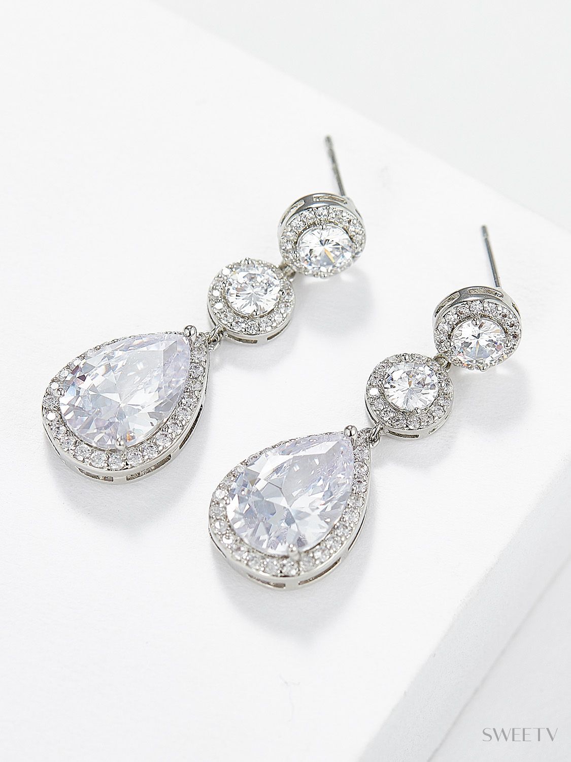 SV Teardrop Wedding Bridal Earrings-Earrings