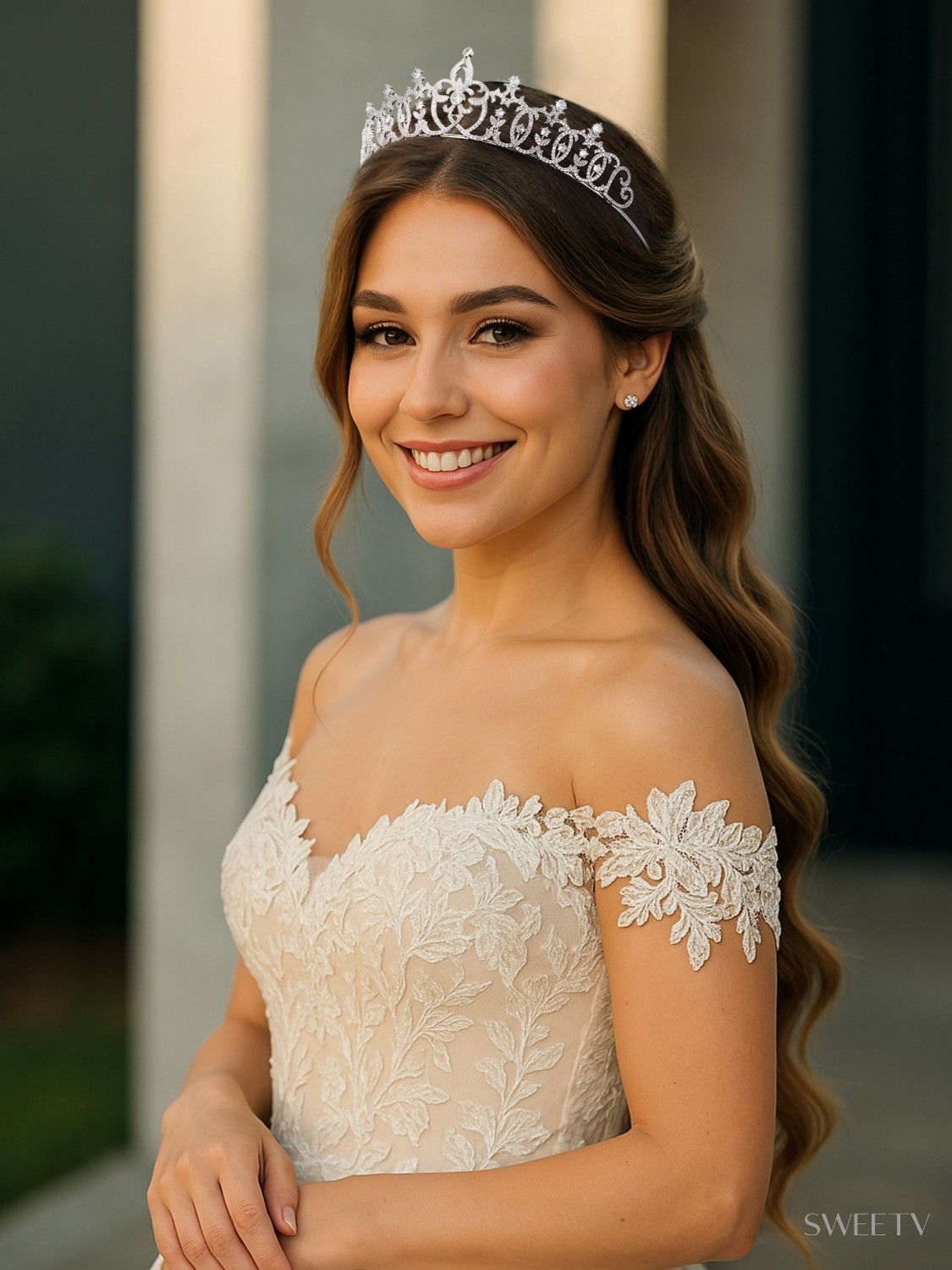 SV Adelaide Regal Cubic Zirconia Tiara-Crowns & Tiaras | SWEETV