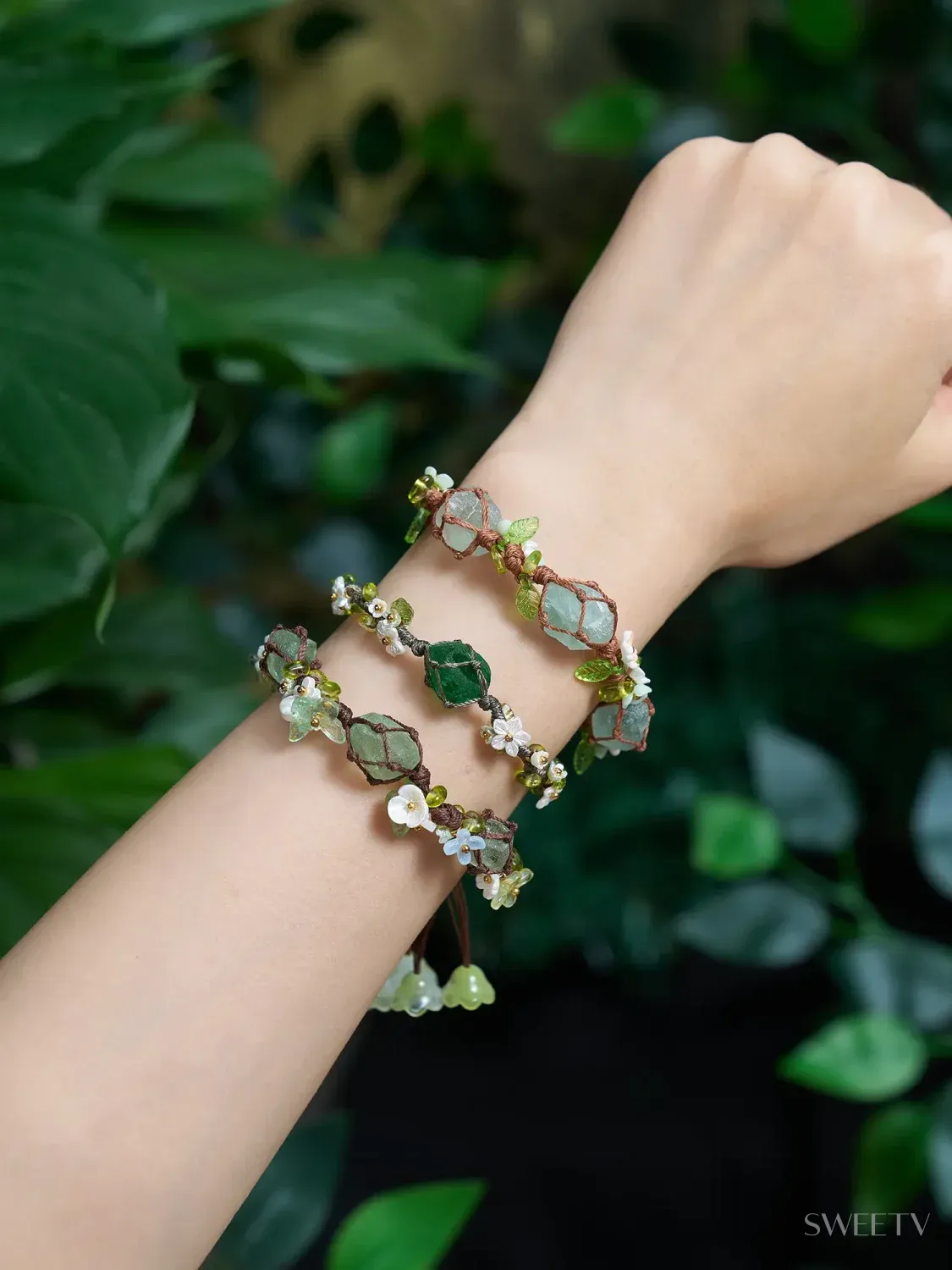 SV Green Enchanted Forest Woven Rhinestone Bracelet-Bracelets | SWEETV
