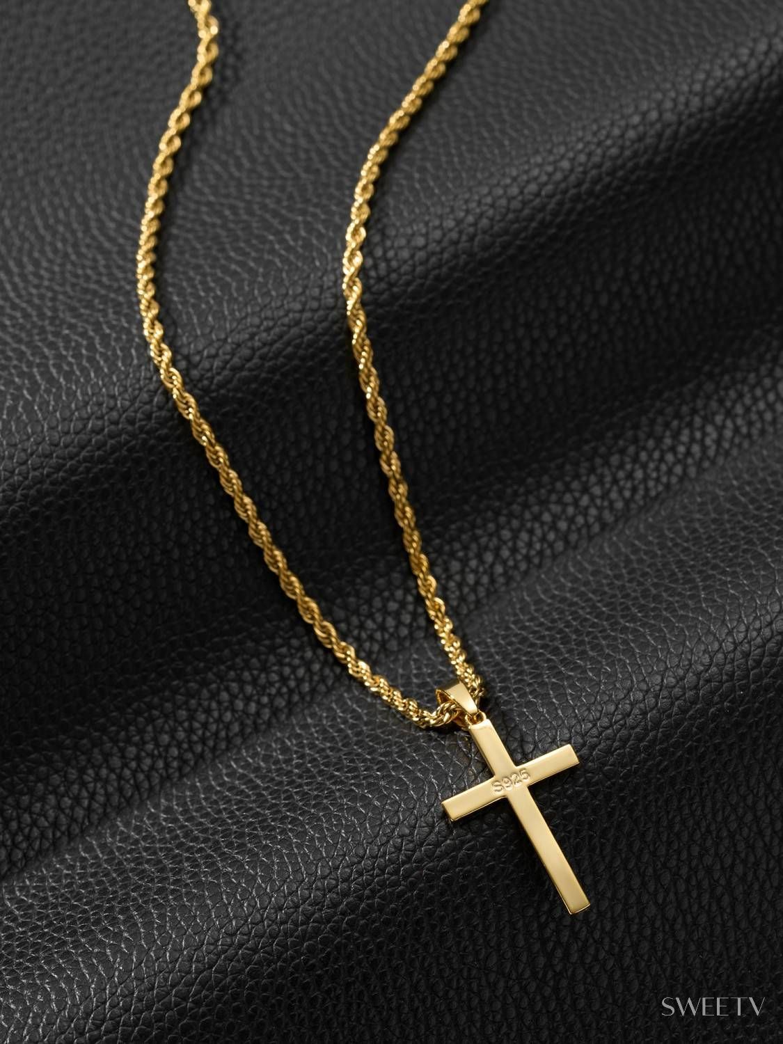 SV Silver-A Rope Polished Cross Necklace-Necklaces | SWEETV