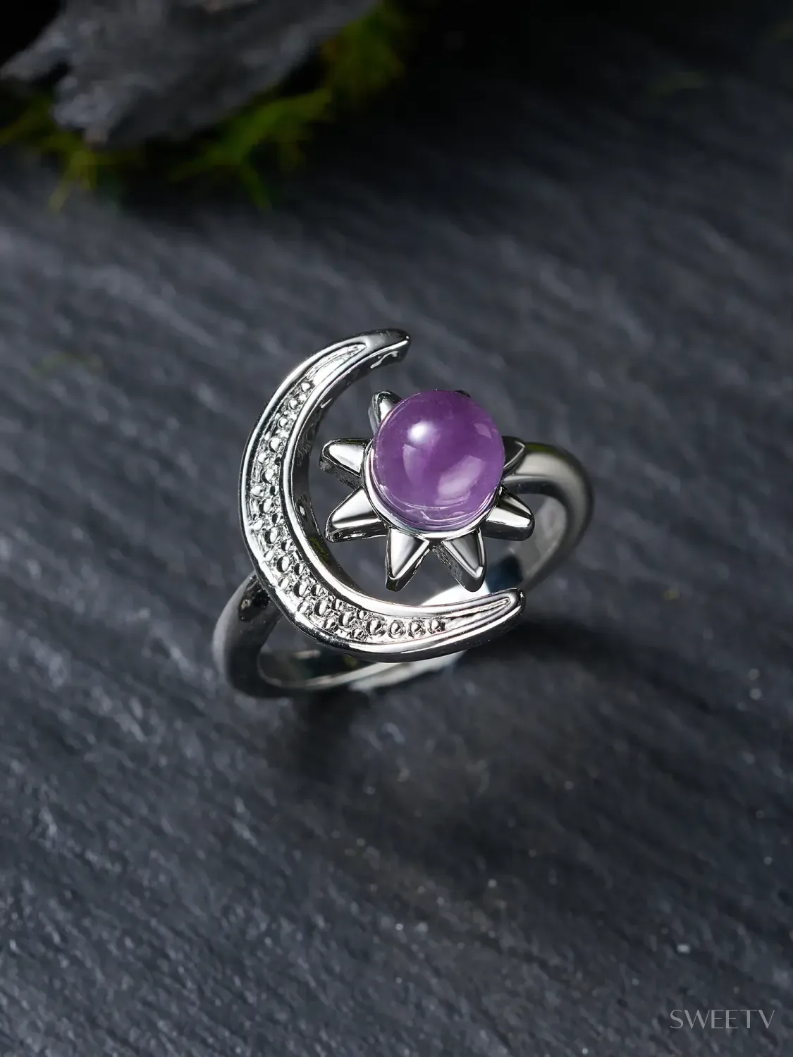SV Dark Purple Celestial Harmony Sun Moon Ring-Rings | SWEETV