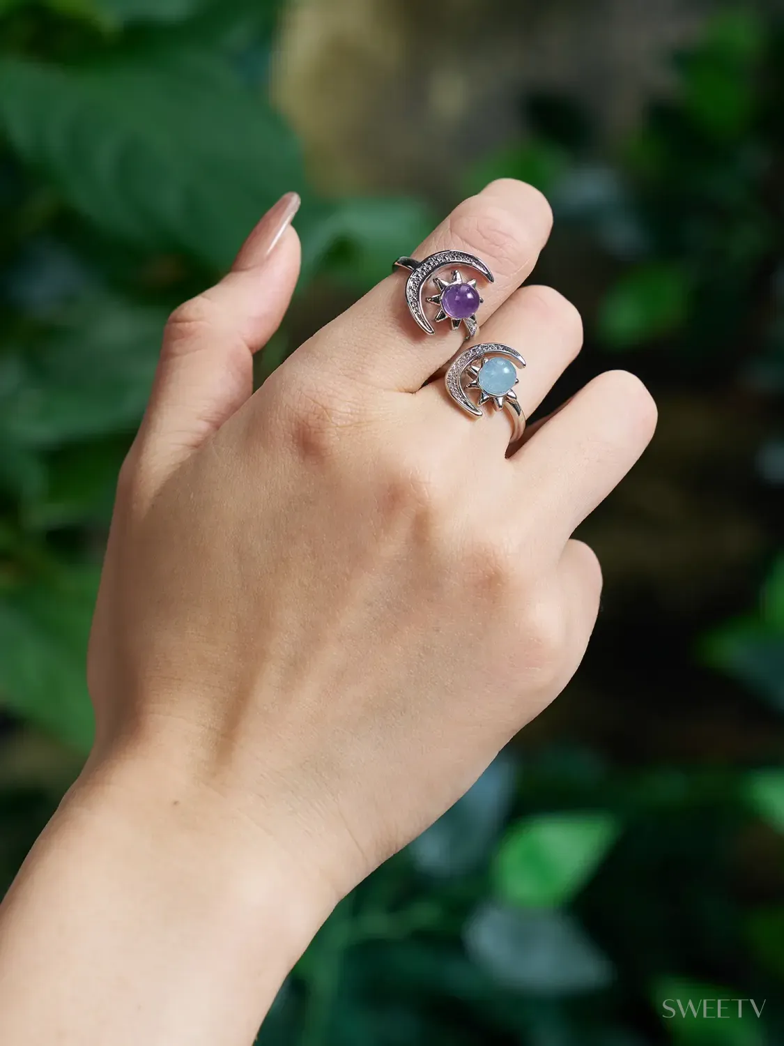 SV Opal Celestial Harmony Sun Moon Ring-Rings | SWEETV