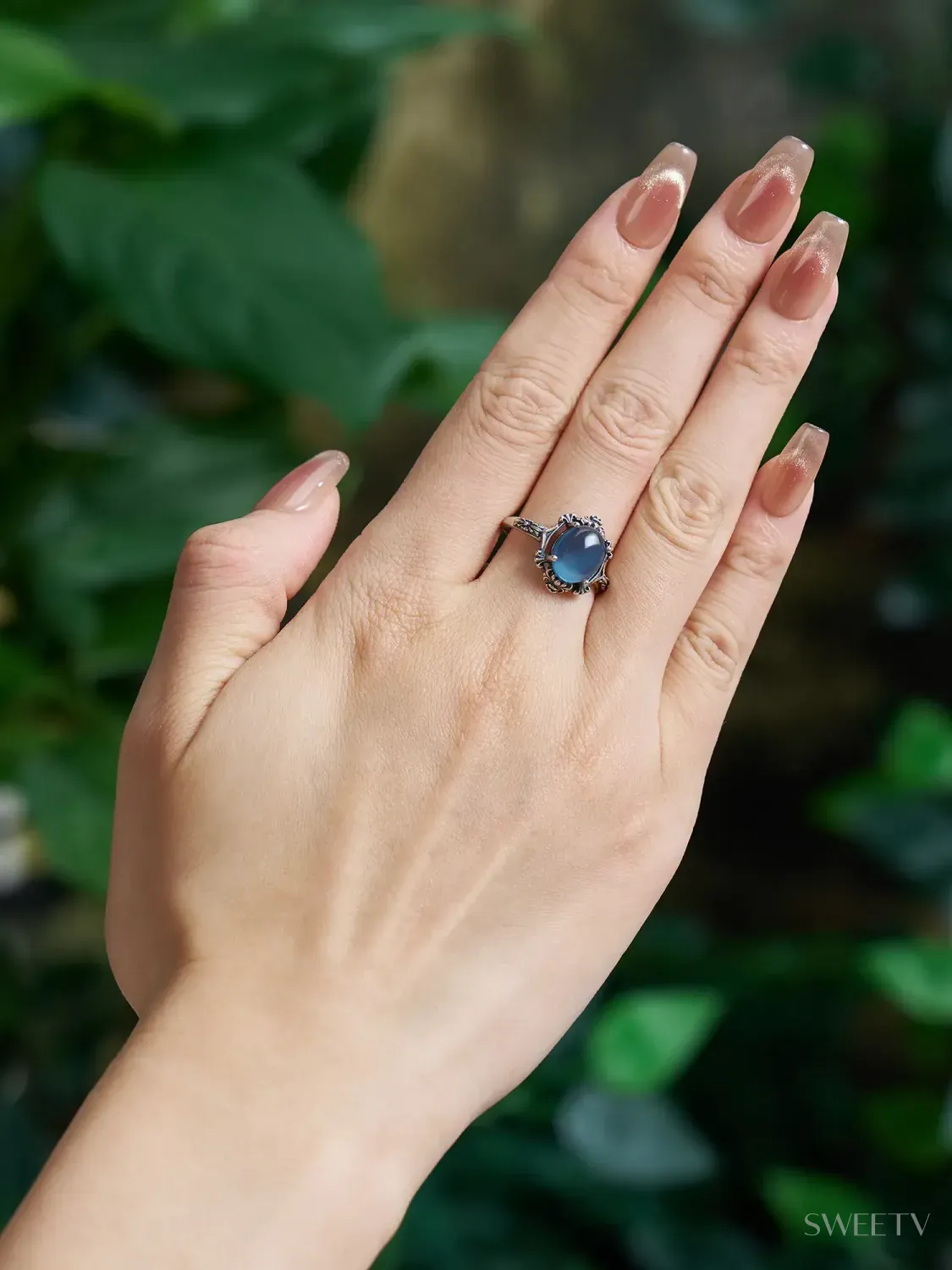 マリン品 SV Blue Oceanic Depths Victorian Aquamarine Ring-Rings | SWEETV
