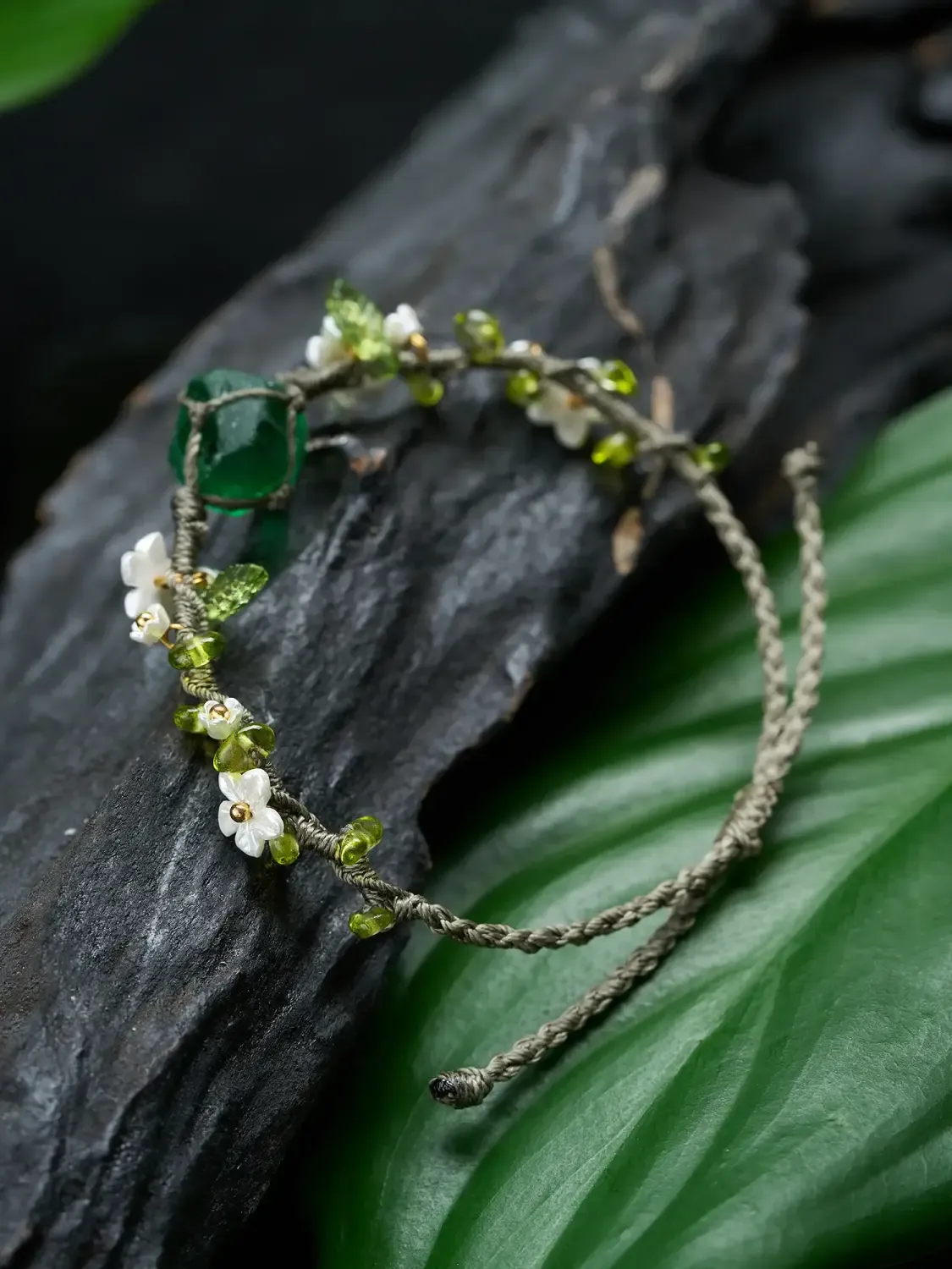 SV Green Enchanted Forest Woven Rhinestone Bracelet-Bracelets | SWEETV