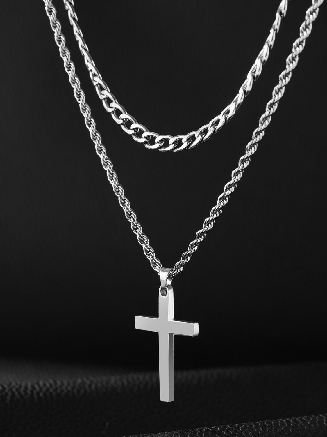 SV Gold Cube Layered Cross Necklace 18/20-Necklaces | SWEETV